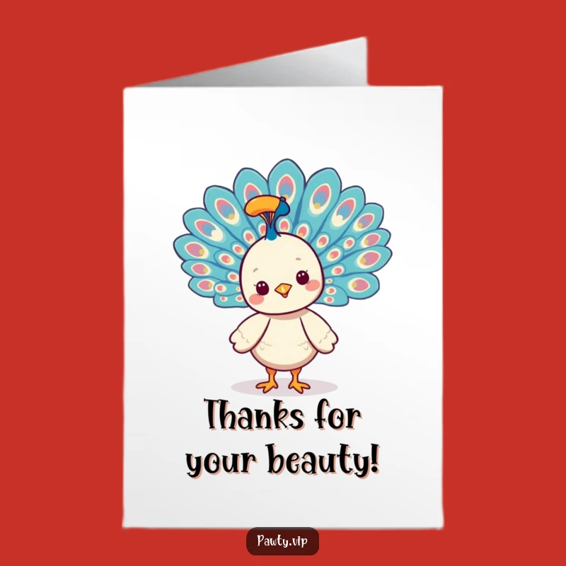 Free Printable Thank You Card: Kawaii Peacock Flaunts Feathers for Gratitude Downloadable!