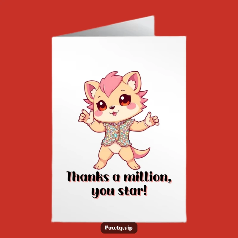 Free Printable Thank You Card: Sequin Creature's Dramatic Pose for a Funny Downloadable Gift
