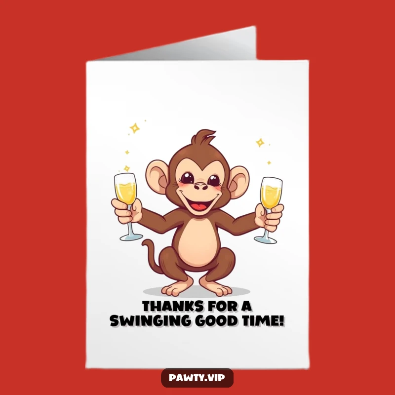 Free Printable Monkey Thank You Card: Funny Juggling Champ Downloadable Greeting, Champagne Fun Gift!