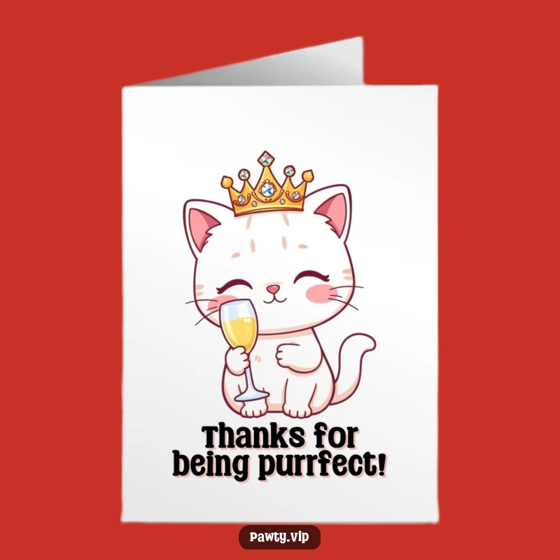 Free Printable Kawaii Cat Thank You Card: Funny Royal Drinker Downloadable Gift