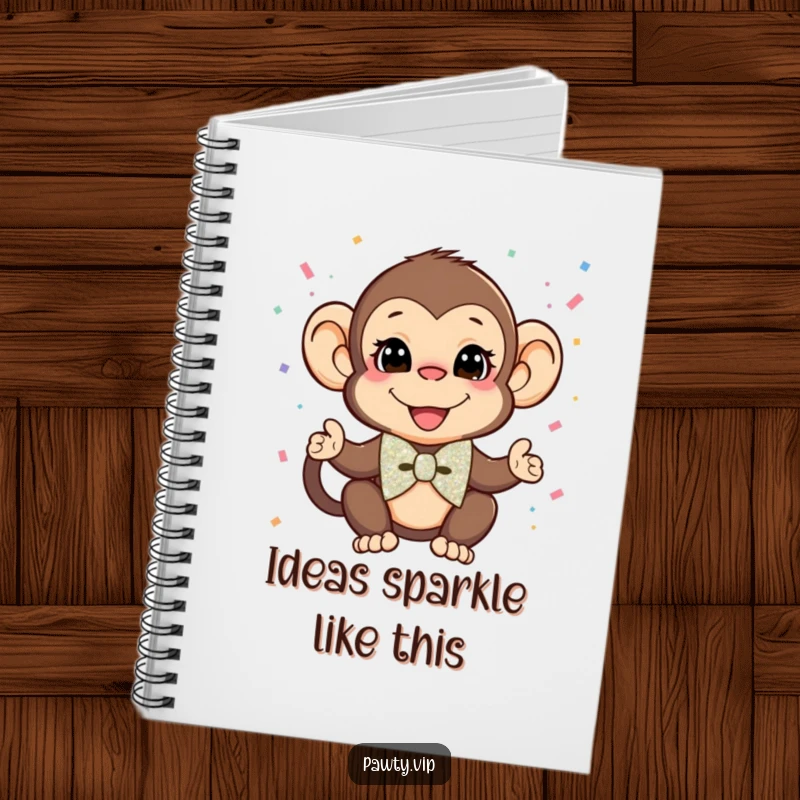 Funny Monkey Notebook: A stylish monkey in a glitter bow tie throws confetti, ideal for jotting down funny notes and ideas.