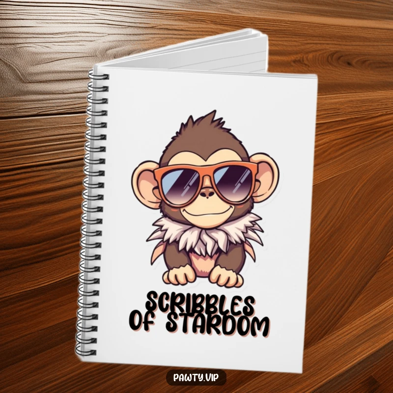 Funny monkey notebook, a journal with a cool monkey wearing sunglasses and a feather boa.