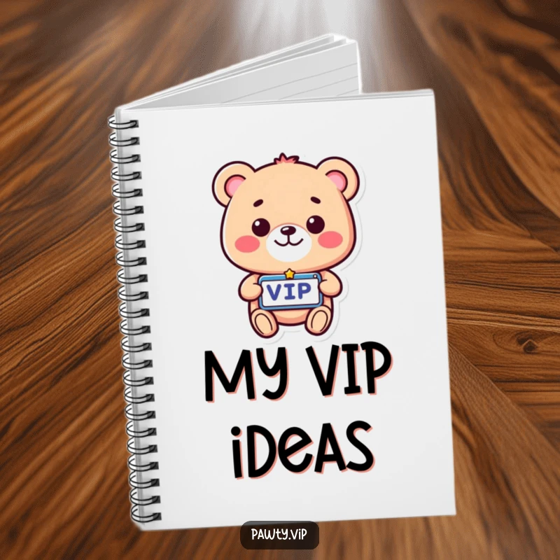 Funny VIP Bear Notebook with a beaming bear holding a VIP pass, ready to capture thoughts with exclusive humor.