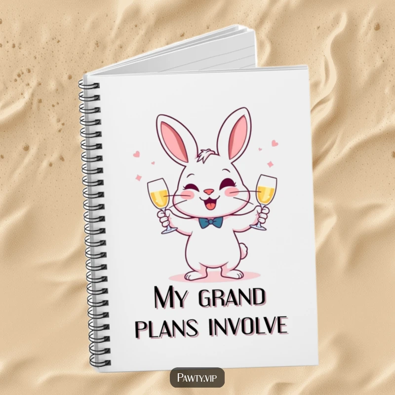 Funny Juggling Rabbit Notebook with a rabbit juggling champagne glasses, perfect for jotting down ideas with mischievous energy.