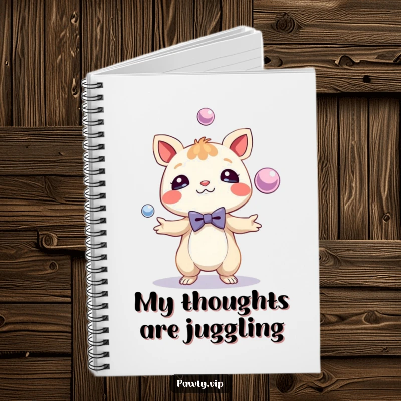 Funny Notebook with a creature in a smart bow tie, juggling shiny spheres. Great for notes, planning, and capturing brilliant ideas.