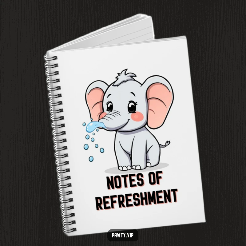 Funny Elephant Notebook: A playful elephant sprays sparkling water from its trunk, ideal for jotting down hilarious ideas and notes.