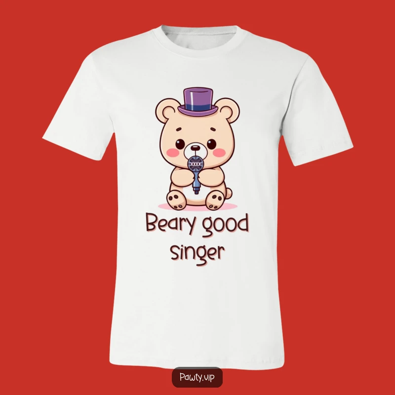 Dapper Kawaii Bear Microphone T-Shirt: Funny Performer Tee