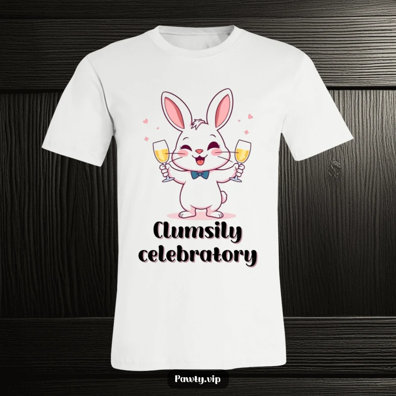 Funny Juggling Rabbit T-Shirt with a rabbit energetically juggling champagne glasses, embodying playful celebration and humor.