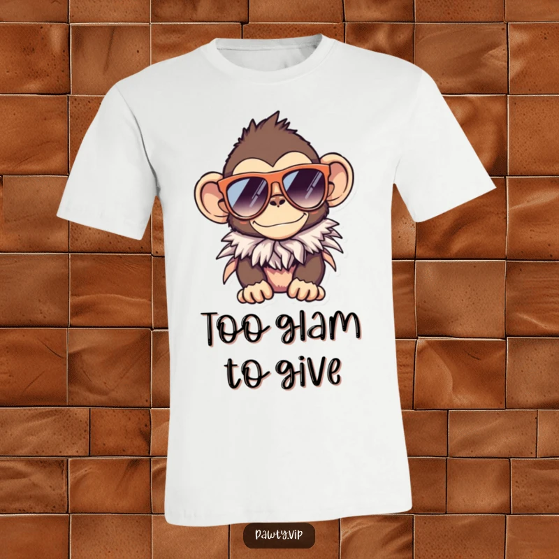 Funny monkey t-shirt, a groovy monkey with oversized sunglasses and a vibrant feather boa.