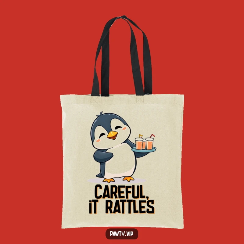 Funny Penguin Tote Bag: Flustered Drinks Server Bag, Perfect Gift for Clumsy People