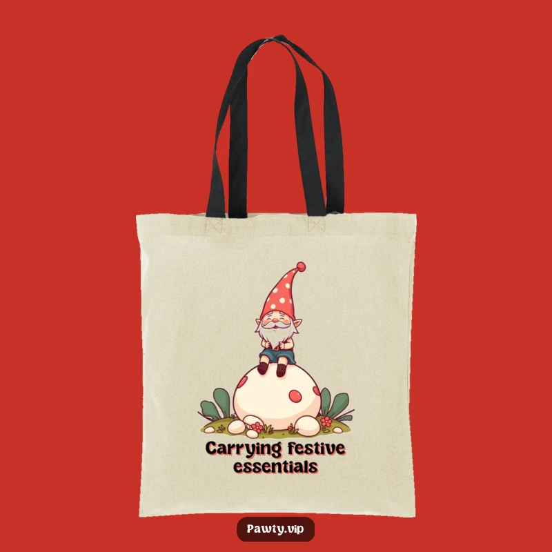 Funny Gnome Tote Bag: Cheerful Mushroom Rider Accessory, Ideal Whimsical Gift
