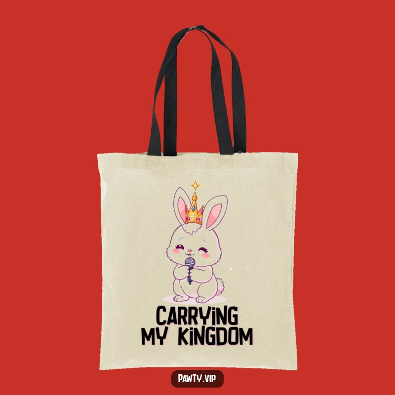 Funny Bunny Rockstar Tote Bag: Sparkly Crown & Mic for Star Essentials