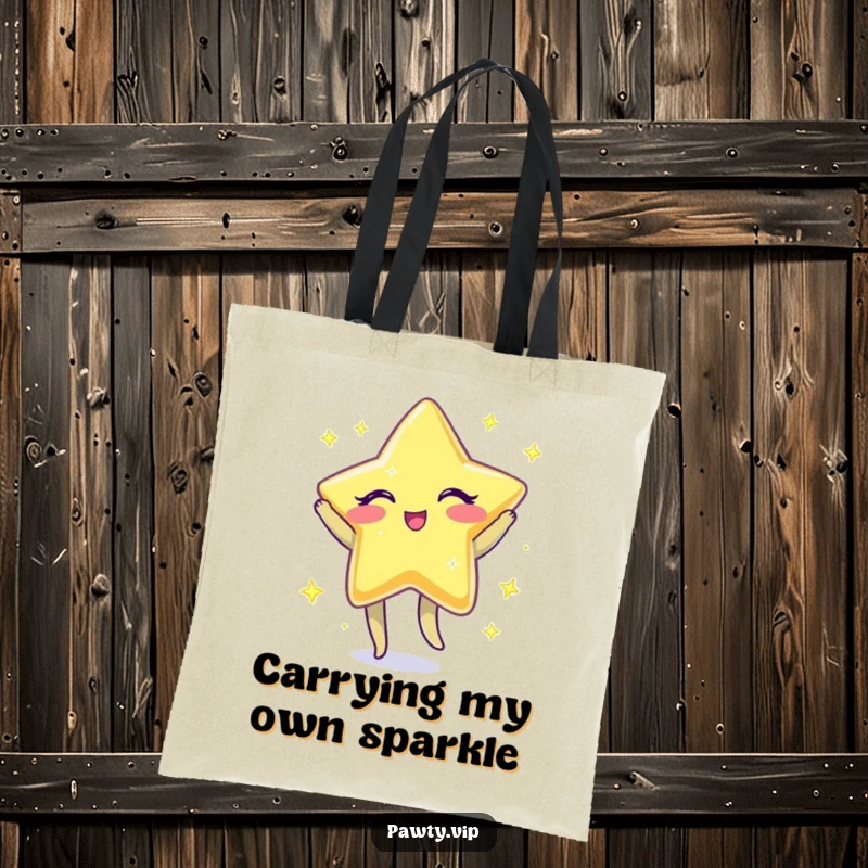 Funny Tote Bag featuring a sparkly star character winking and doing a little jig, ready to hold your items.