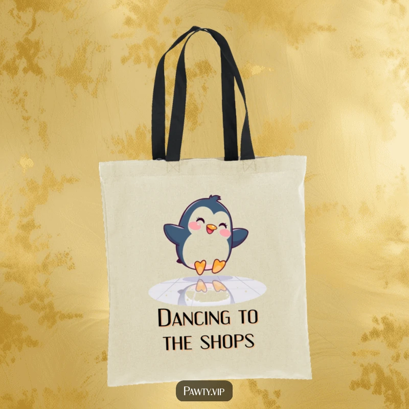 Funny Penguin Tote Bag: A happy penguin slides across a mirrored dance floor, a humorous and stylish accessory for the dance enthusiast.